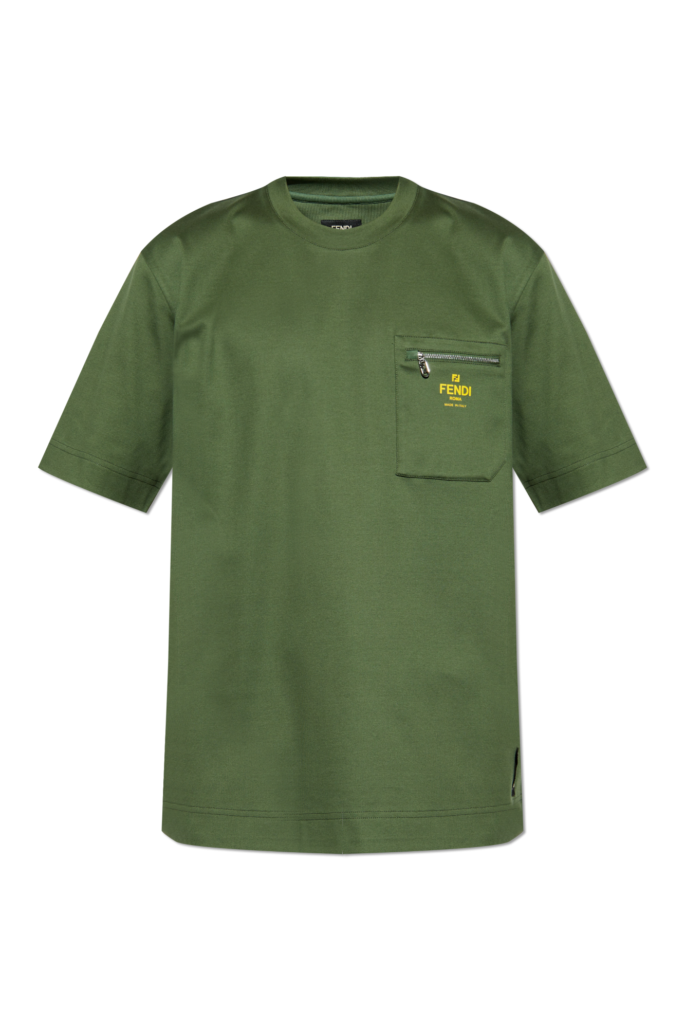 FENDI FENDI GREEN T-SHIRT WITH LOGO シンプル Tシャツ ロゴ T-Shirt Cotton Green | Fendi